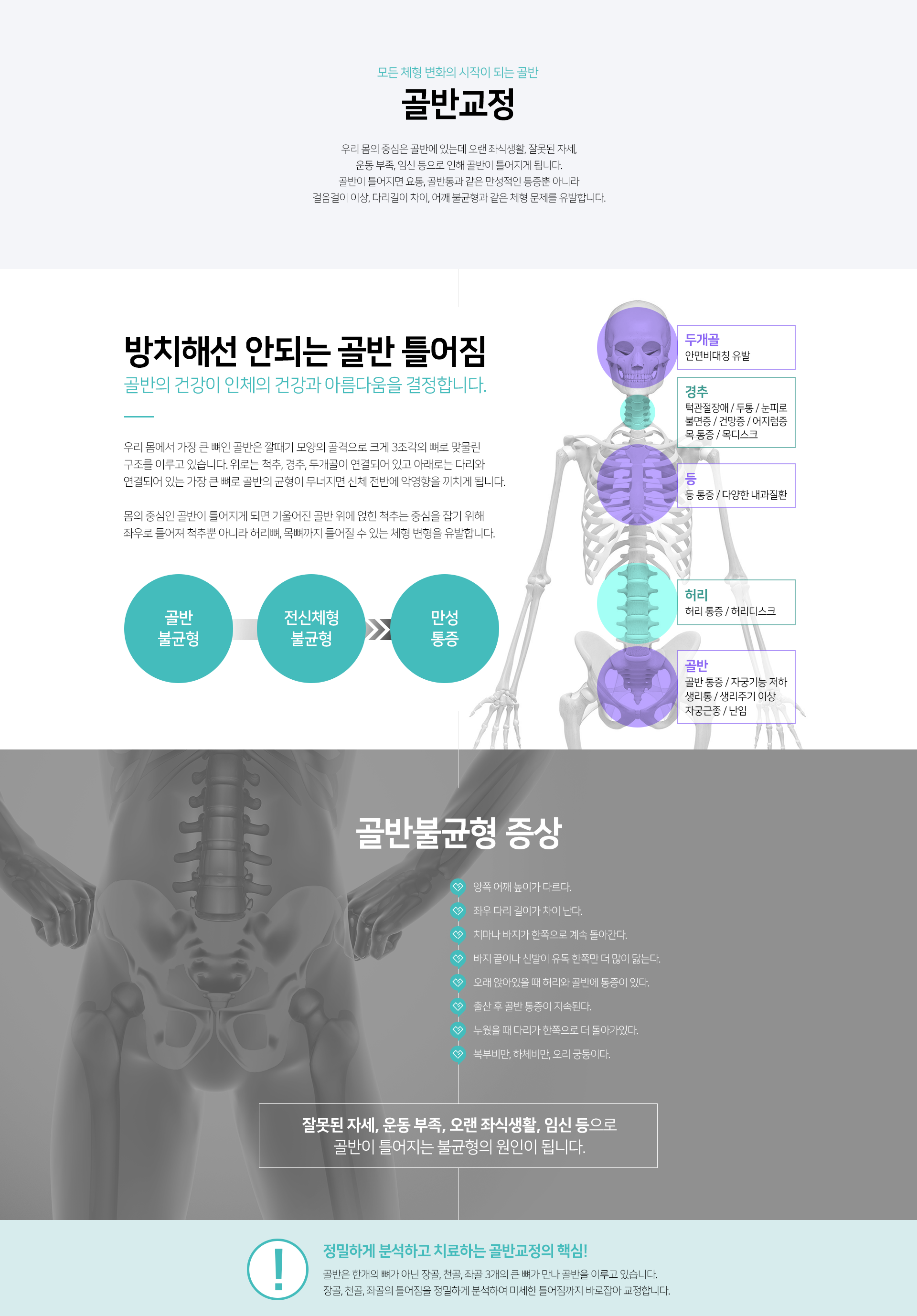 골반이-틀어지면-요통,-골반통과-같은-만성적인-통증뿐-아니라-걸음걸이-이상,-다리길이-차이,-어깨-불균형과-같은-체형-문제를-유발-잘못된-자세-운동-부족-오랜-좌식생활-임신-등으로-골반이-틀어지는-불균형의-원인-치료,-그이상의-특별함-전신-불균형-해소-통증-완화-근력-개선-자세-,-휜다리,-고관절-부위-교정-하체비만-개선-생리통,-불순-등-여성질환-호전